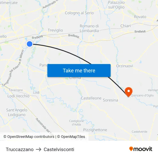 Truccazzano to Castelvisconti map