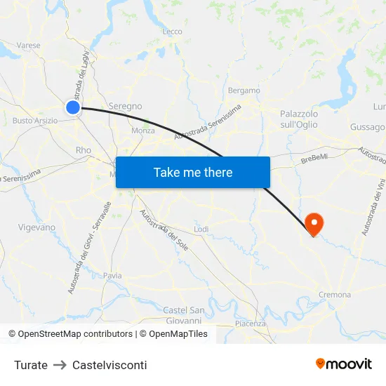 Turate to Castelvisconti map