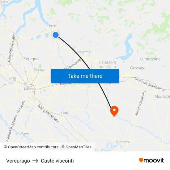 Vercurago to Castelvisconti map