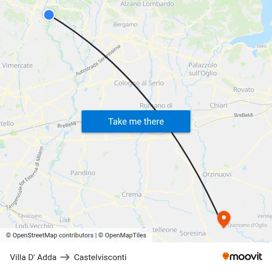 Villa D' Adda to Castelvisconti map