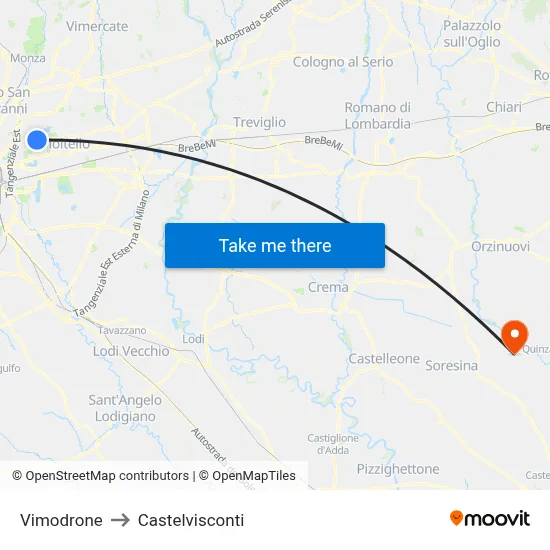 Vimodrone to Castelvisconti map