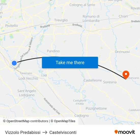 Vizzolo Predabissi to Castelvisconti map