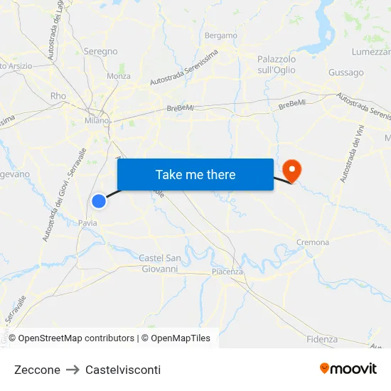 Zeccone to Castelvisconti map