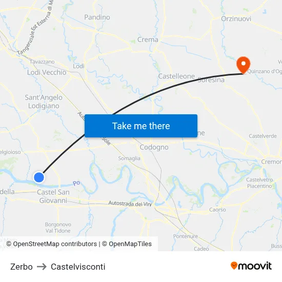 Zerbo to Castelvisconti map