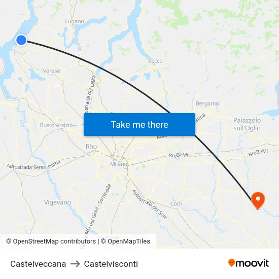 Castelveccana to Castelvisconti map