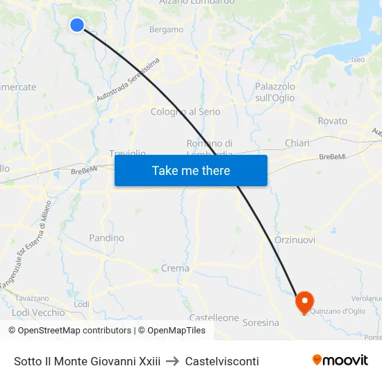 Sotto Il Monte Giovanni Xxiii to Castelvisconti map