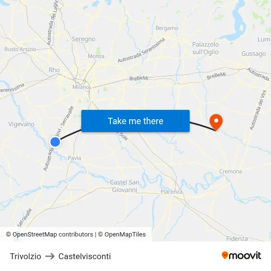 Trivolzio to Castelvisconti map