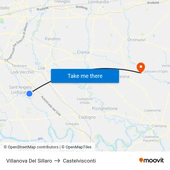 Villanova Del Sillaro to Castelvisconti map
