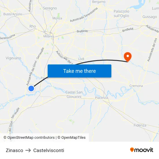 Zinasco to Castelvisconti map
