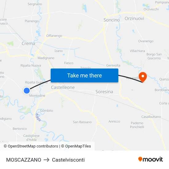 Moscazzano to Castelvisconti map