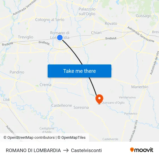 Romano di Lombardia to Castelvisconti map