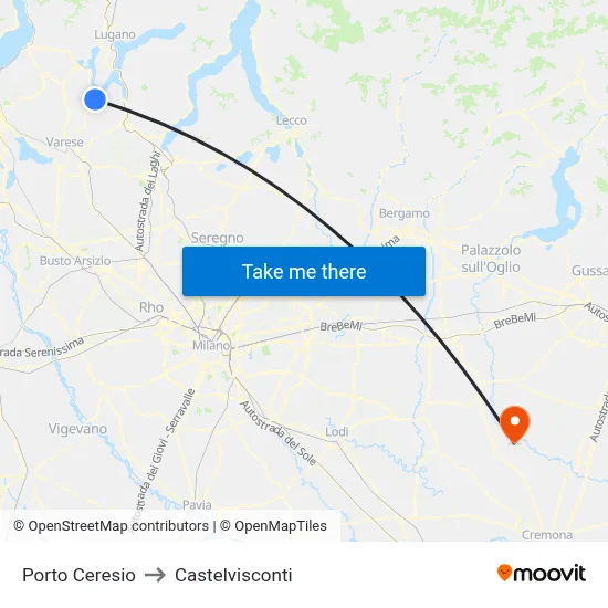 Porto Ceresio to Castelvisconti map