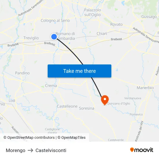 Morengo to Castelvisconti map