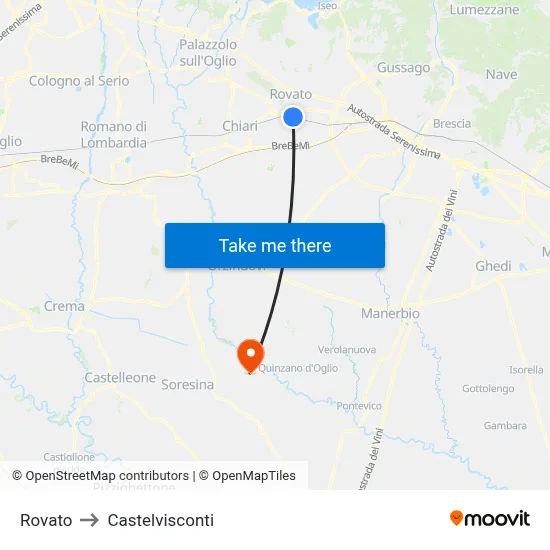 Rovato to Castelvisconti map
