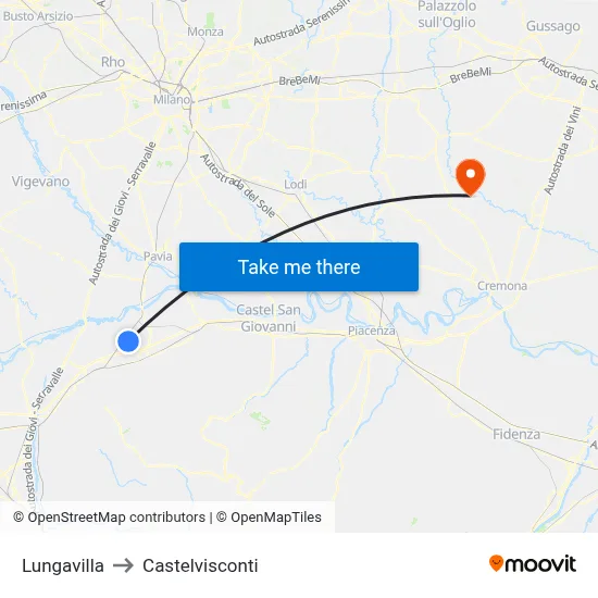 Lungavilla to Castelvisconti map