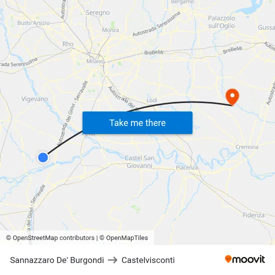 Sannazzaro De' Burgondi to Castelvisconti map