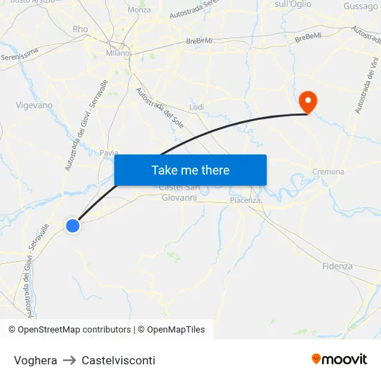 Voghera to Castelvisconti map