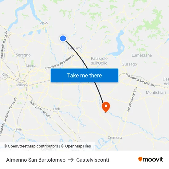 Almenno San Bartolomeo to Castelvisconti map