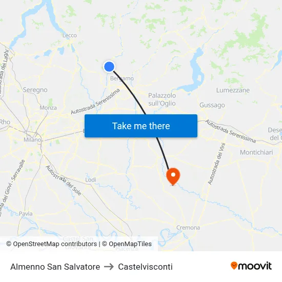 Almenno San Salvatore to Castelvisconti map