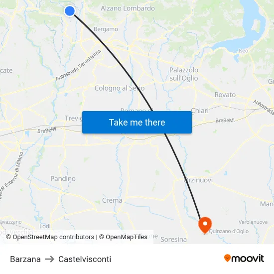 Barzana to Castelvisconti map