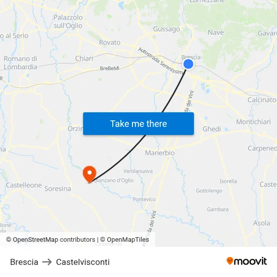 Brescia to Castelvisconti map