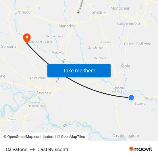 Calvatone to Castelvisconti map