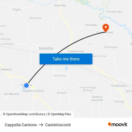 Cappella Cantone to Castelvisconti map