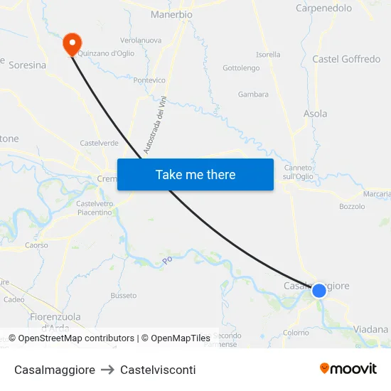 Casalmaggiore to Castelvisconti map