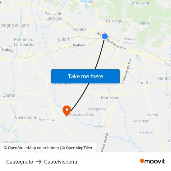 Castegnato to Castelvisconti map