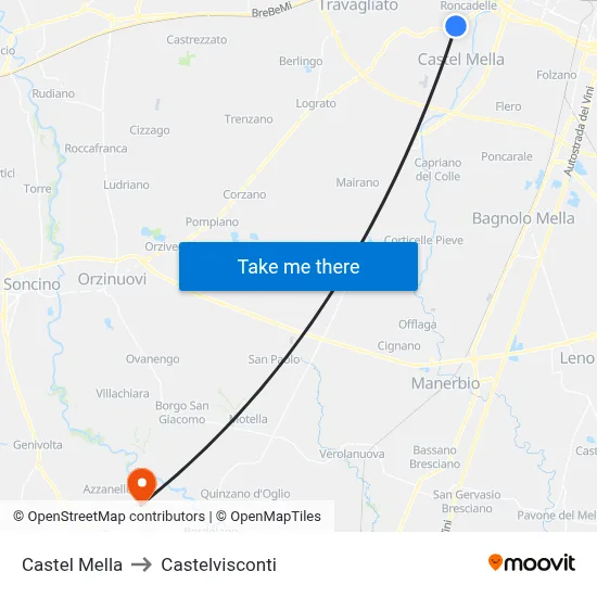 Castel Mella to Castelvisconti map