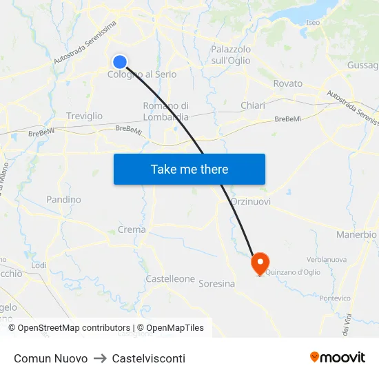 Comun Nuovo to Castelvisconti map