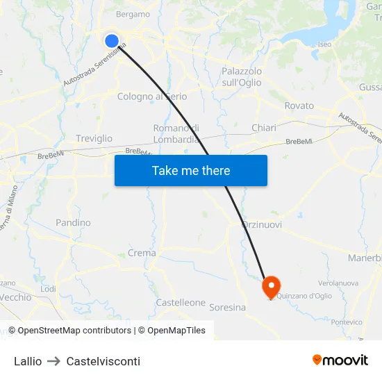 Lallio to Castelvisconti map