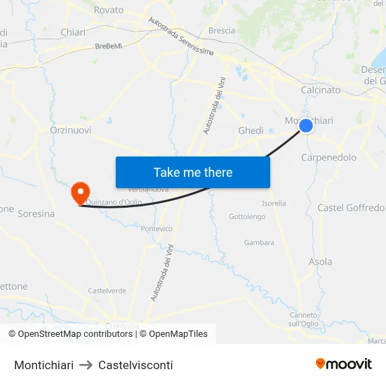 Montichiari to Castelvisconti map
