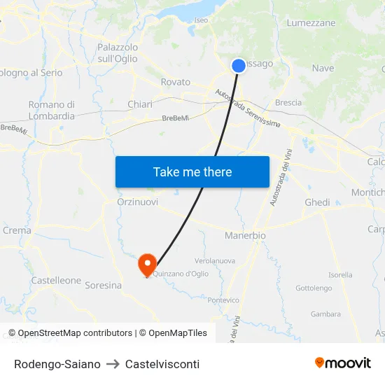 Rodengo-Saiano to Castelvisconti map