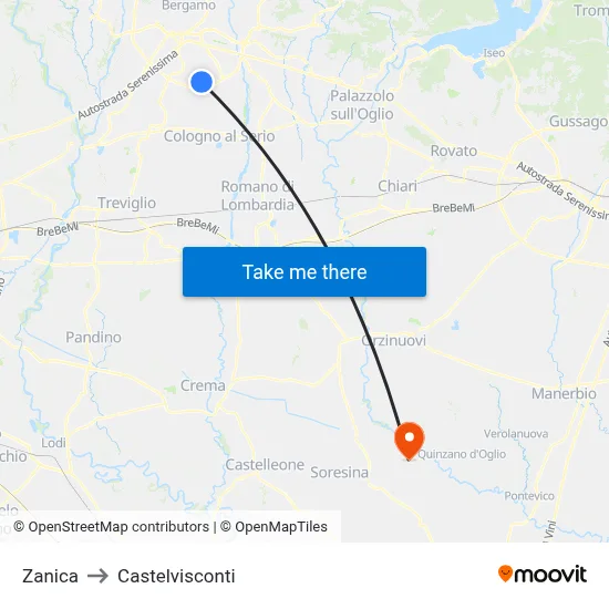 Zanica to Castelvisconti map