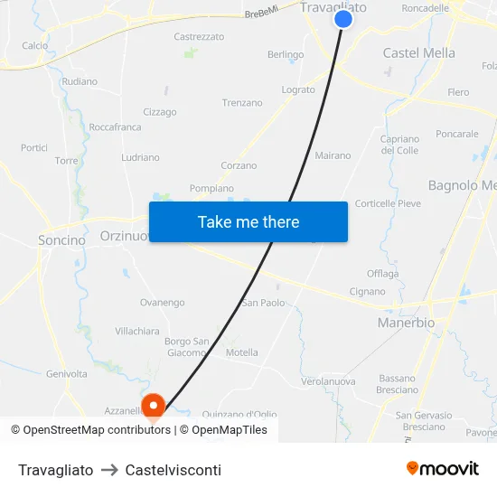 Travagliato to Castelvisconti map