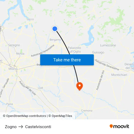 Zogno to Castelvisconti map