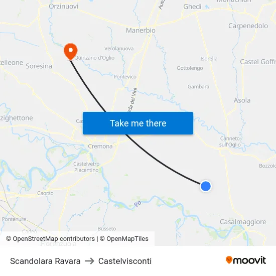 Scandolara Ravara to Castelvisconti map