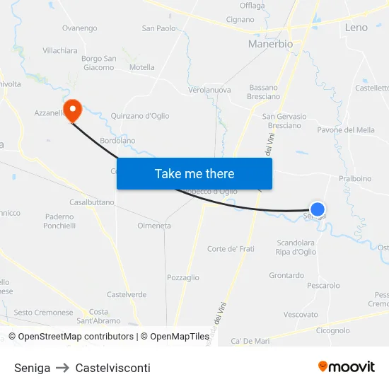 Seniga to Castelvisconti map