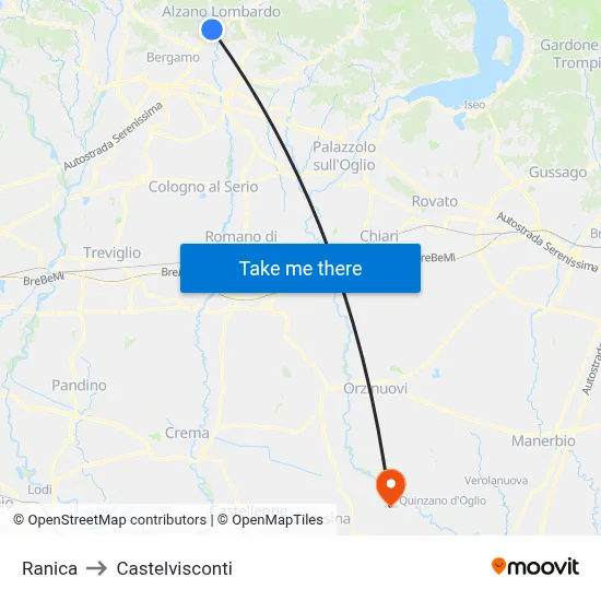 Ranica to Castelvisconti map