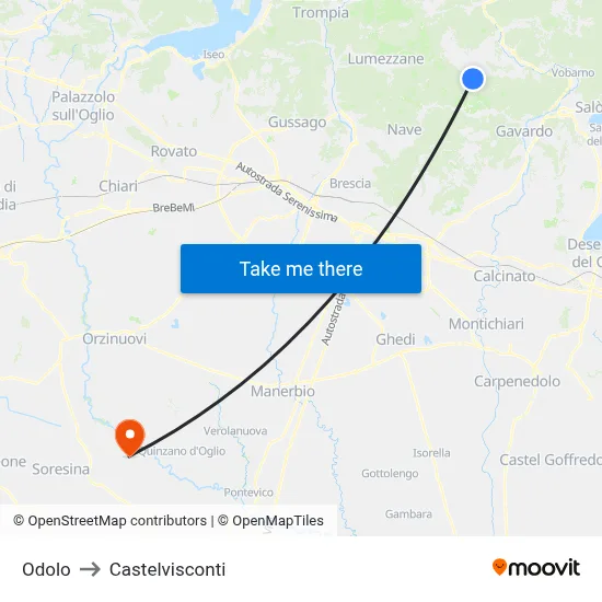 Odolo to Castelvisconti map