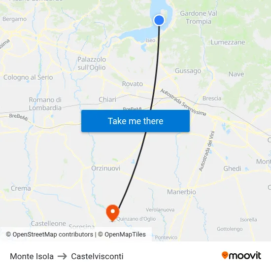 Monte Isola to Castelvisconti map