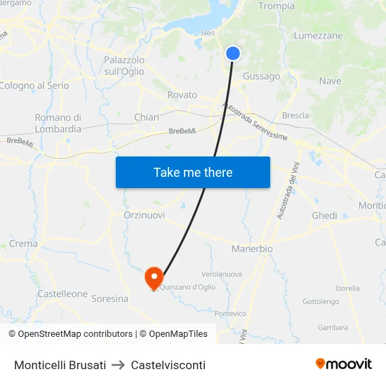 Monticelli Brusati to Castelvisconti map