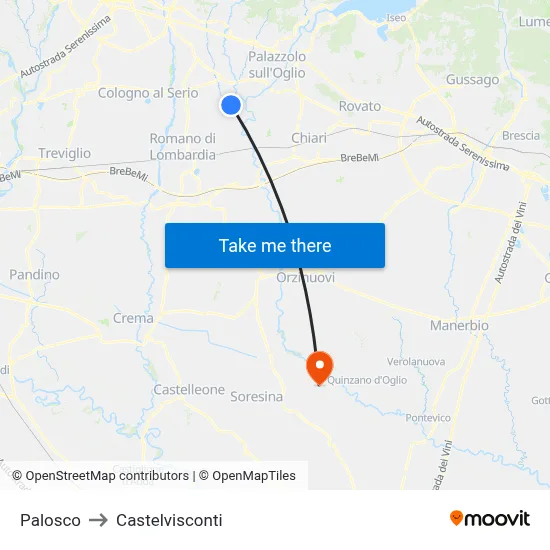 Palosco to Castelvisconti map