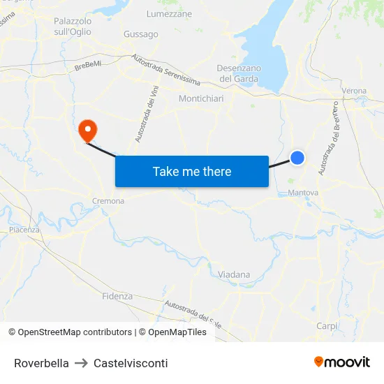 Roverbella to Castelvisconti map