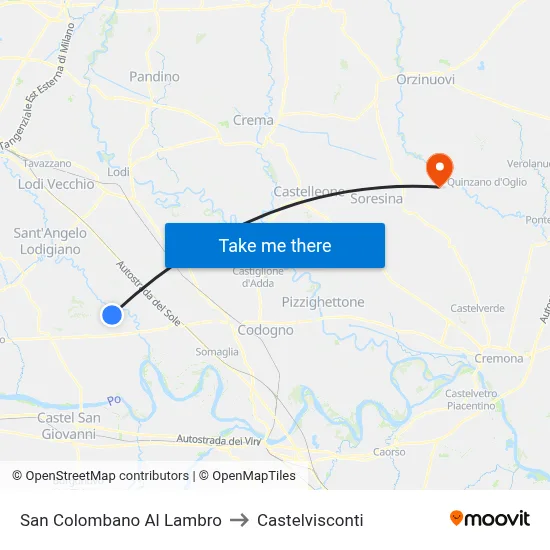 San Colombano Al Lambro to Castelvisconti map