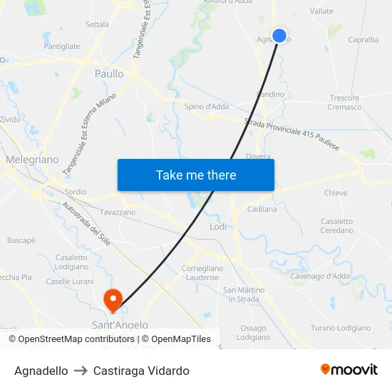Agnadello to Castiraga Vidardo map