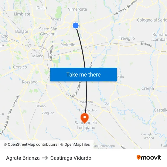 Agrate Brianza to Castiraga Vidardo map