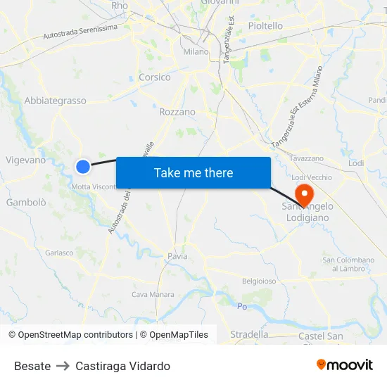Besate to Castiraga Vidardo map