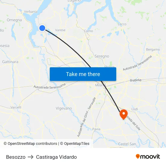 Besozzo to Castiraga Vidardo map